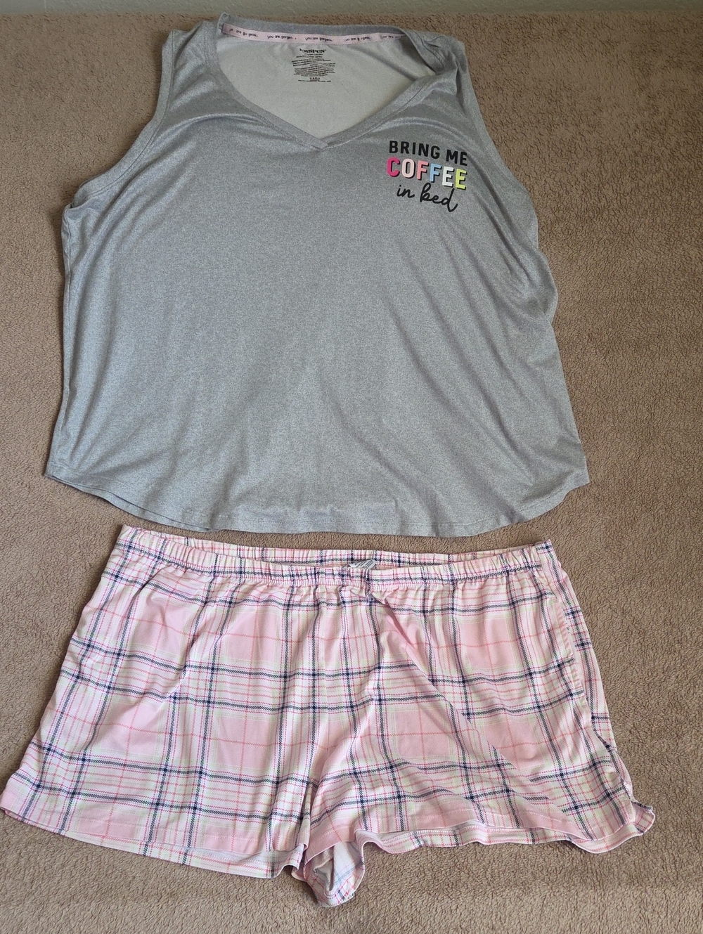 Cozy Women's Gray Tank & Pink Plaid Short Sleep Set
